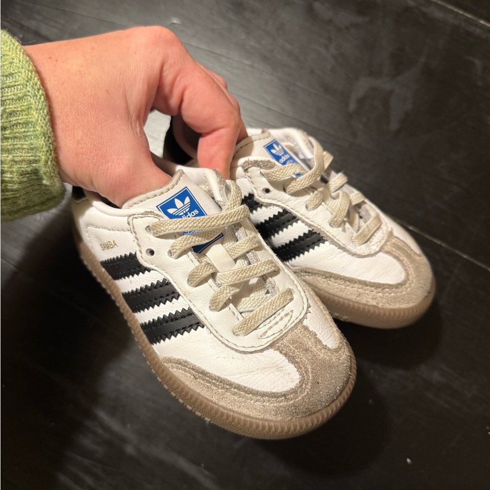 Adidas Kids' White, Black, and Tan Sneakers